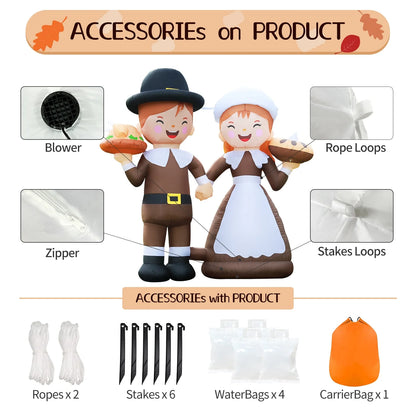 6' Thanksgiving Inflatables Turkey on Train with Pumpkin Decorations, Blow up Outdoor Fall Harvest Décor, Build-In LED Lights for Yard Lawn Holiday Celebrations