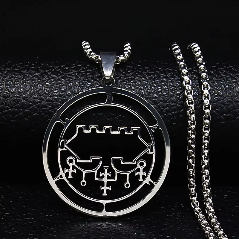 2024 Fashion Sigeal Sigil De Lucifer Stainless Steel Satan Necklace Asmoday Lazer Key Baphomet Stamp Necklace Jewelry N7118S03