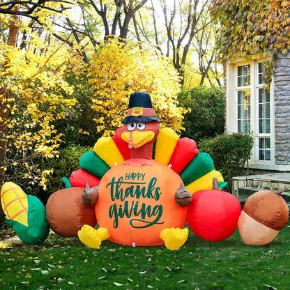 8' Thanksgiving Inflatables Decorations, Blow up Turkey Outdoor Decor