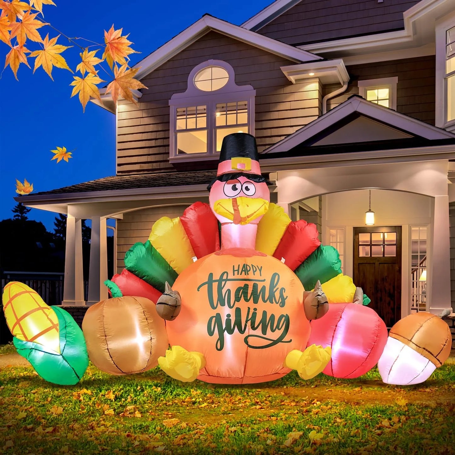8' Thanksgiving Inflatables Decorations, Blow up Turkey Outdoor Decor