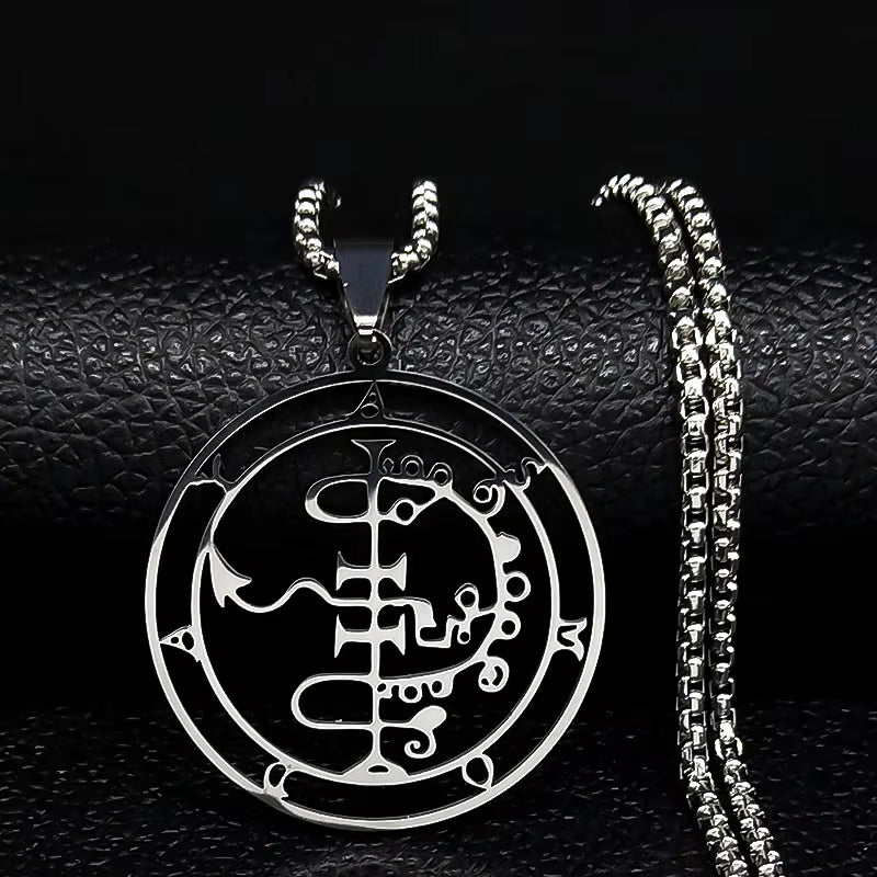 2024 Fashion Sigeal Sigil De Lucifer Stainless Steel Satan Necklace Asmoday Lazer Key Baphomet Stamp Necklace Jewelry N7118S03