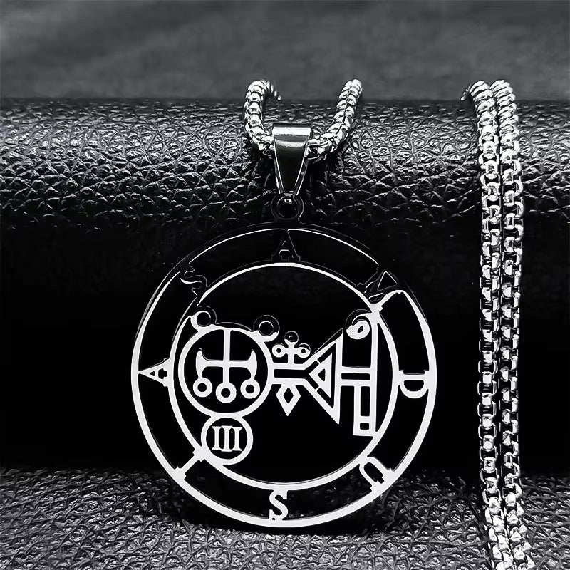 2024 Fashion Sigeal Sigil De Lucifer Stainless Steel Satan Necklace Asmoday Lazer Key Baphomet Stamp Necklace Jewelry N7118S03