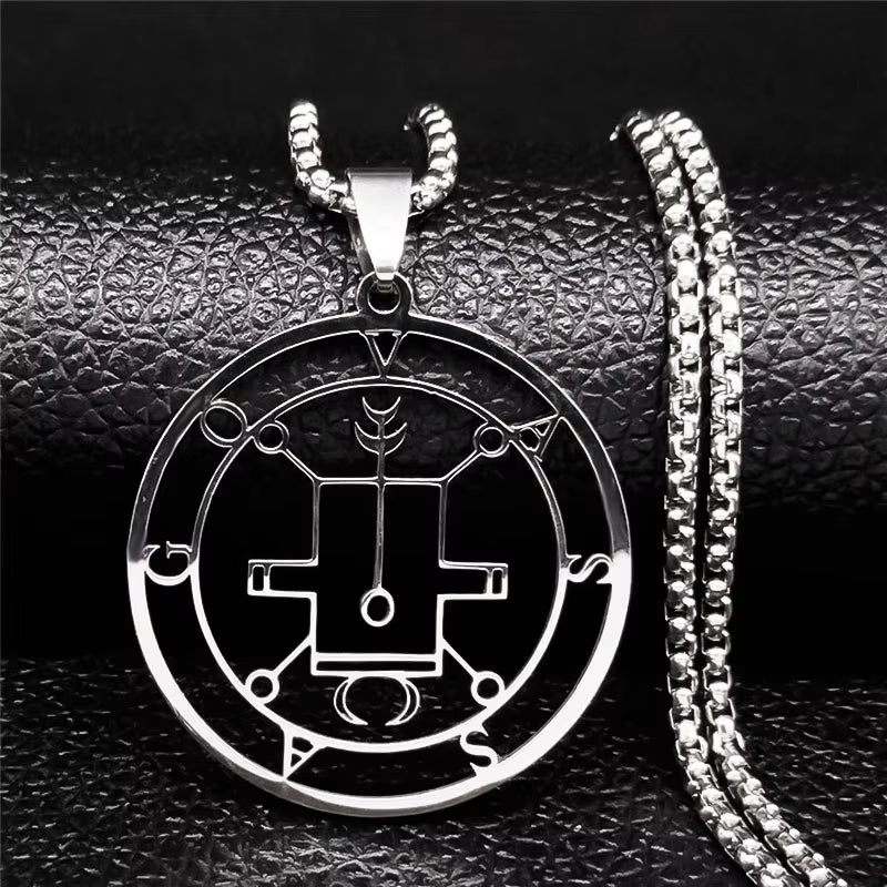 2024 Fashion Sigeal Sigil De Lucifer Stainless Steel Satan Necklace Asmoday Lazer Key Baphomet Stamp Necklace Jewelry N7118S03