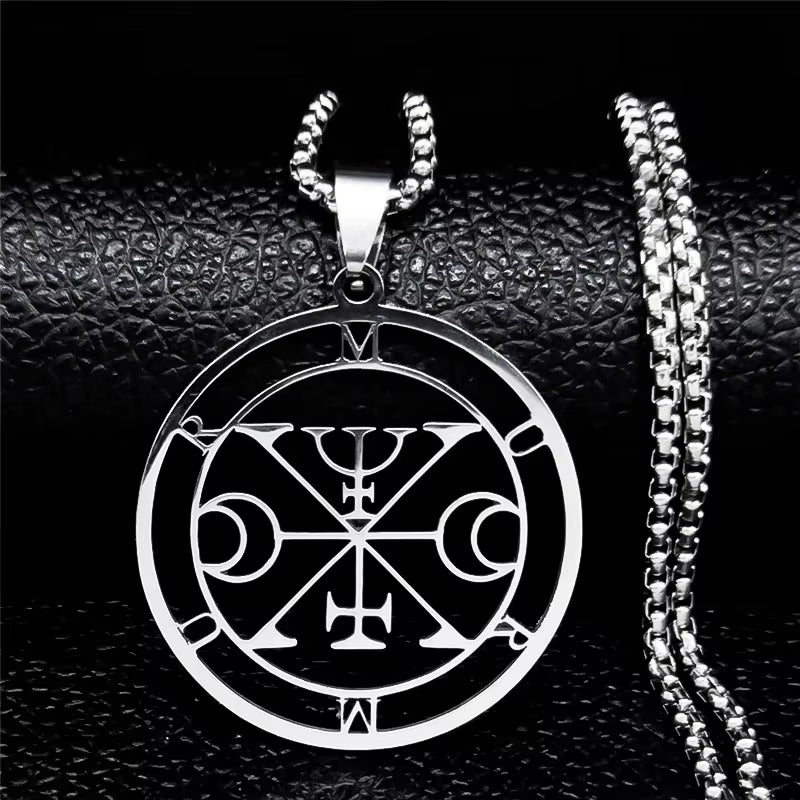 2024 Fashion Sigeal Sigil De Lucifer Stainless Steel Satan Necklace Asmoday Lazer Key Baphomet Stamp Necklace Jewelry N7118S03