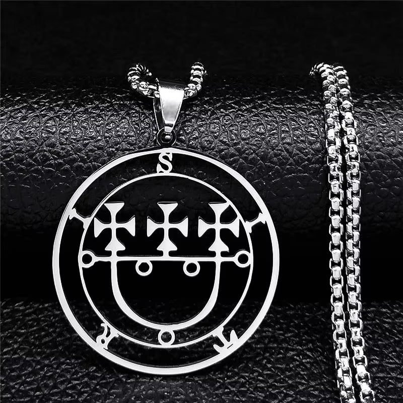 2024 Fashion Sigeal Sigil De Lucifer Stainless Steel Satan Necklace Asmoday Lazer Key Baphomet Stamp Necklace Jewelry N7118S03