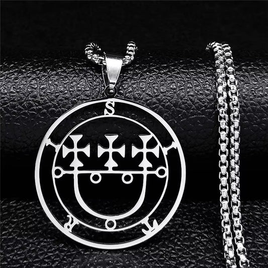 2024 Fashion Sigeal Sigil De Lucifer Stainless Steel Satan Necklace Asmoday Lazer Key Baphomet Stamp Necklace Jewelry N7118S03