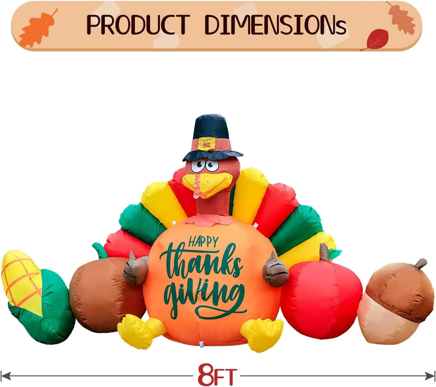 8' Thanksgiving Inflatables Decorations, Blow up Turkey Outdoor Decor